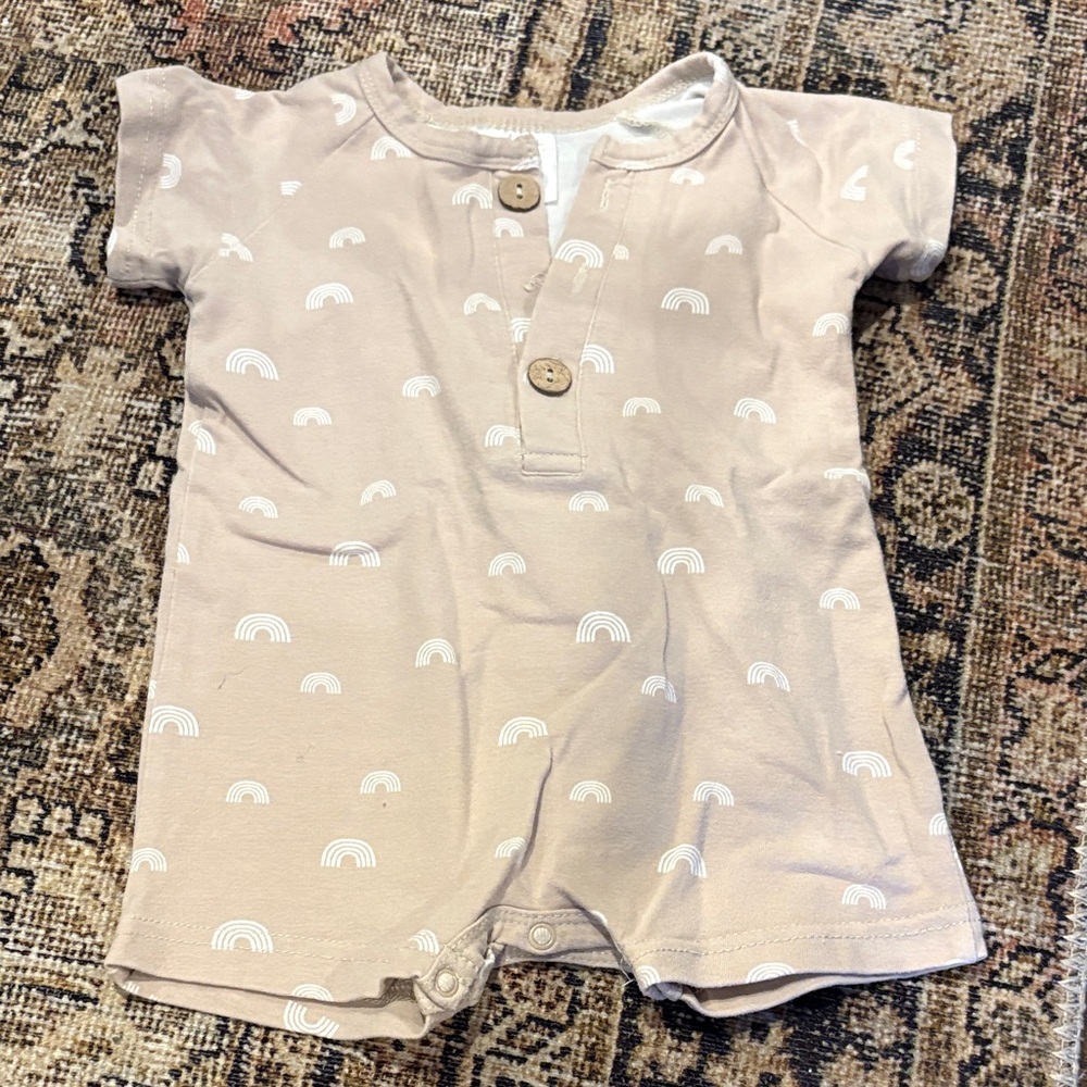 Neutral Tan Rainbow Print Baby Footie One-Piece